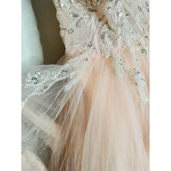 MAC DUGGAL Blush Pink Sheer Corset Hand Beaded Embroidered Ballroom Dress Size 8 - Picture 15 of 16